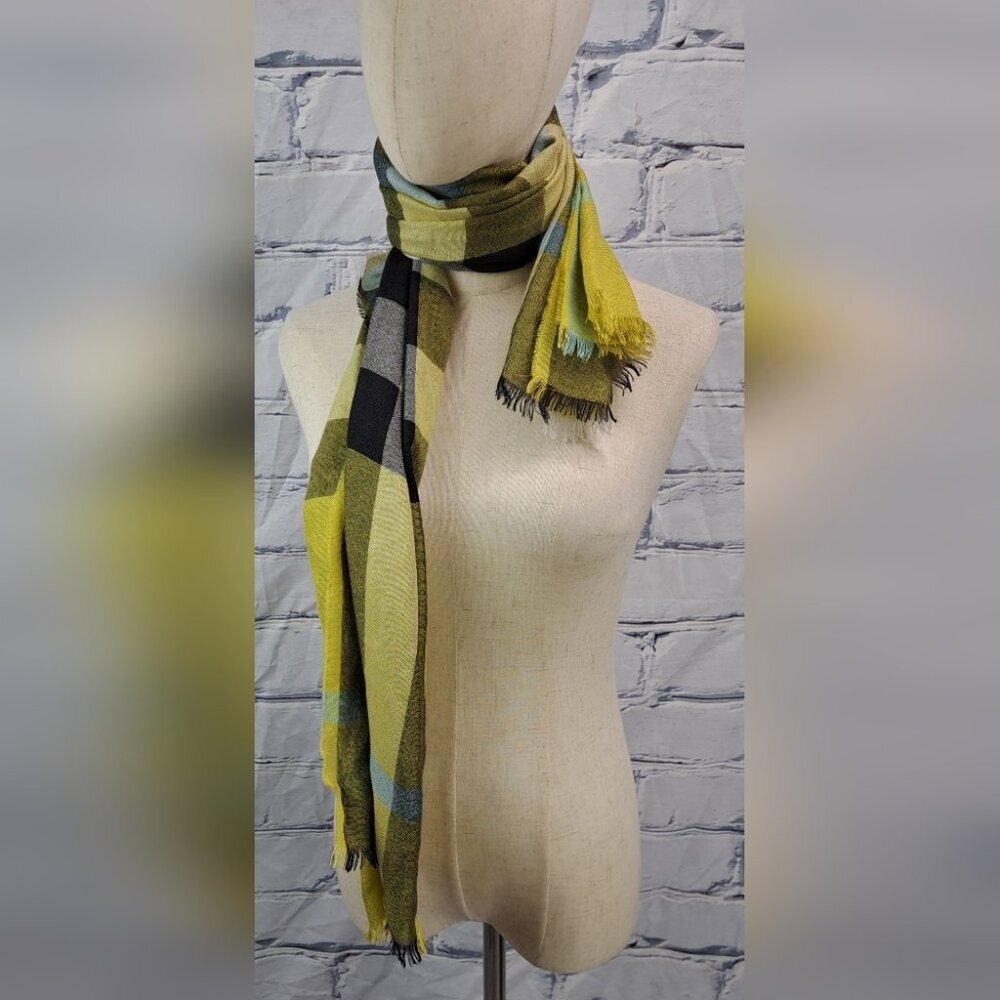 Burberry Women's Scarf Yellow Black Nova Check Silk Cashmere Italy 70" x 20" - Picture 15 of 15